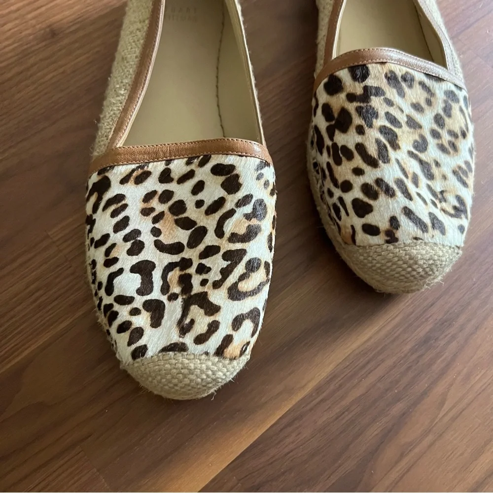 Stuart Weitzman The Camping Espadrilles Leopard Hair Calf Leather Tan, size 10.5